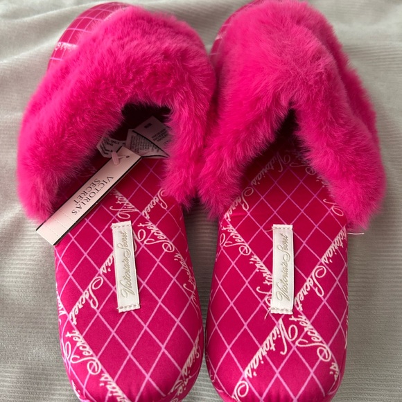 Victorias Secret Hot Pink Satin Slippers - Picture 3 of 5